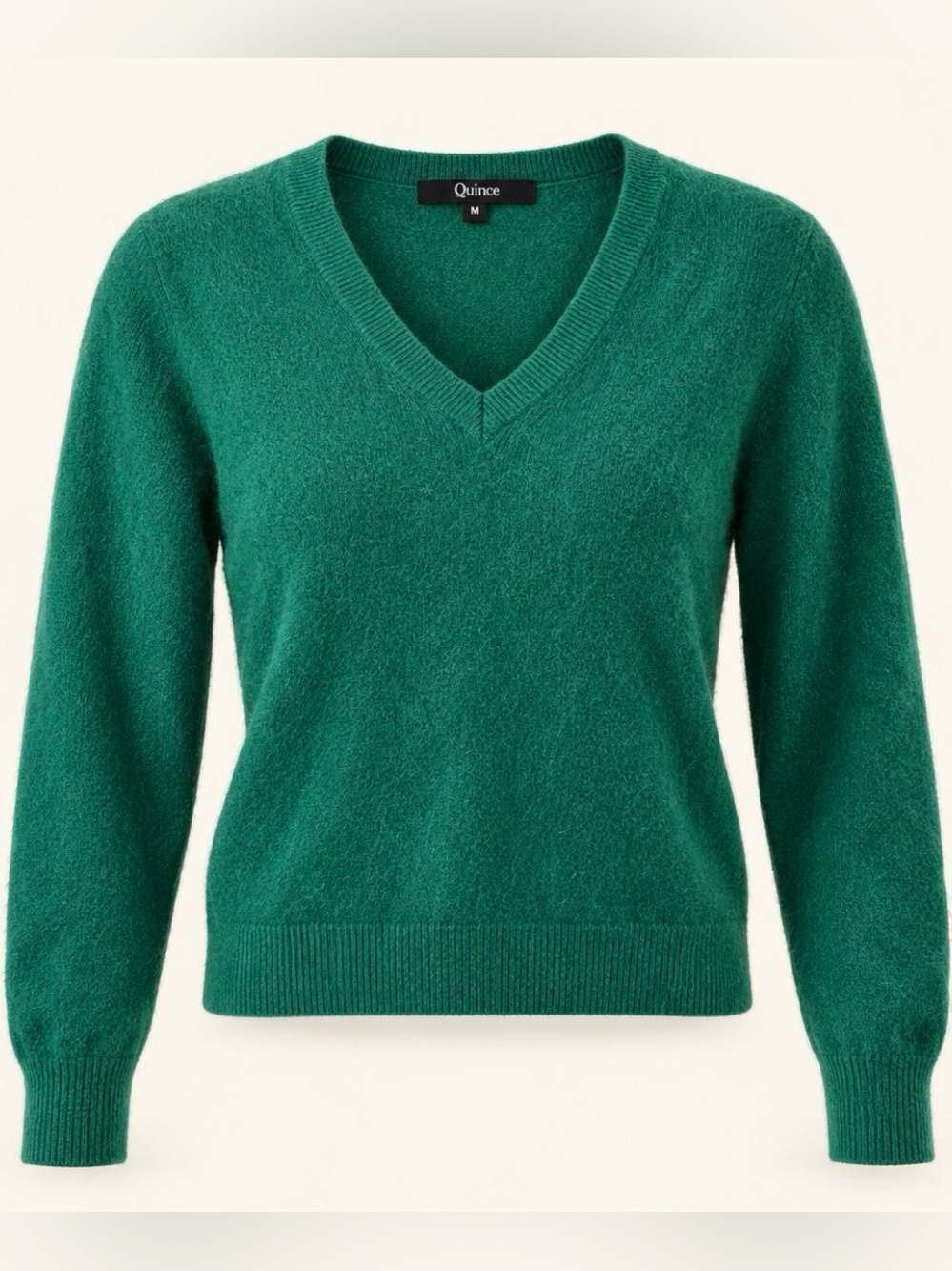 Quince Women's Green V-Neck Cashmere Sweater Size Medium